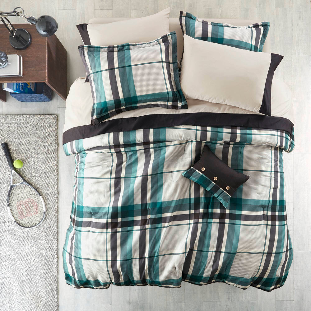 9 PCS Queen Plaid Comforter Set with Bed Sheets Teal/Black Media 12