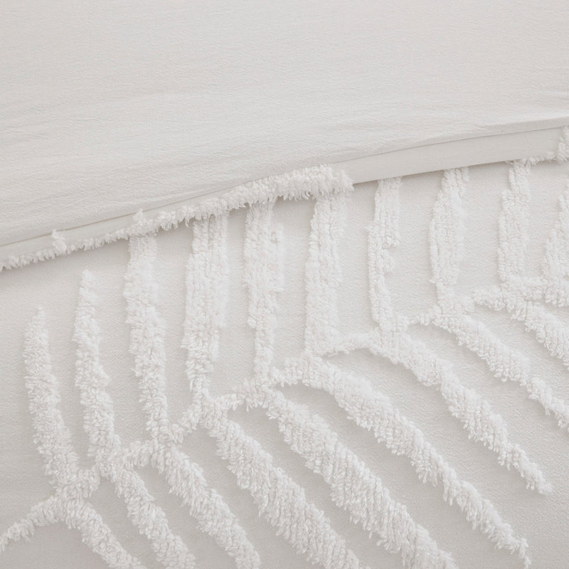 Full/Queen 3 Piece Tufted Cotton Chenille Palm Duvet Cover Set