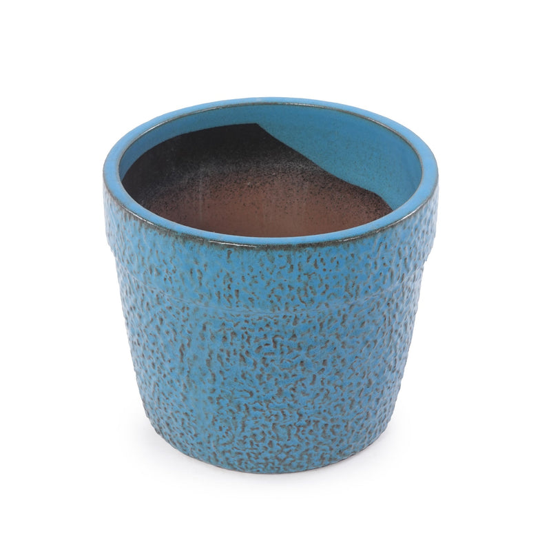 Handmade Ceramic Planter Set of 3, 15/12/9 Inch Diameter, Blue Textured Pattern, for Succulents & Indoor Plants, Windowsill & Bookshelf Use, Breathable Clay