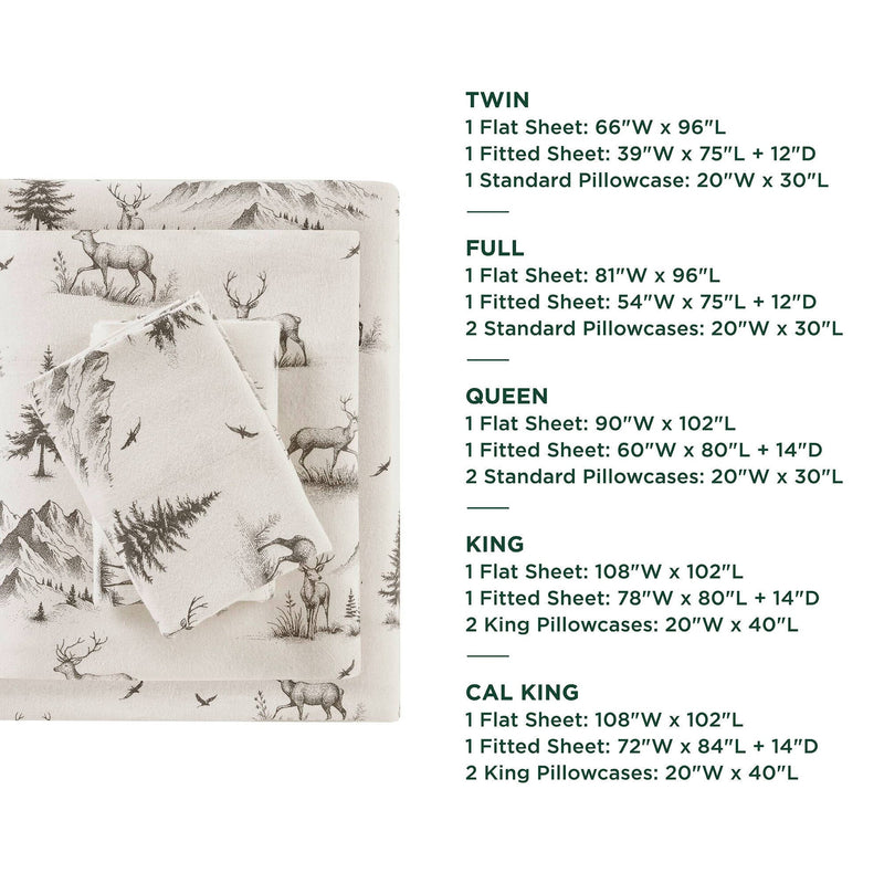 4 PCS King Sheet Set Gray Deer Toile
