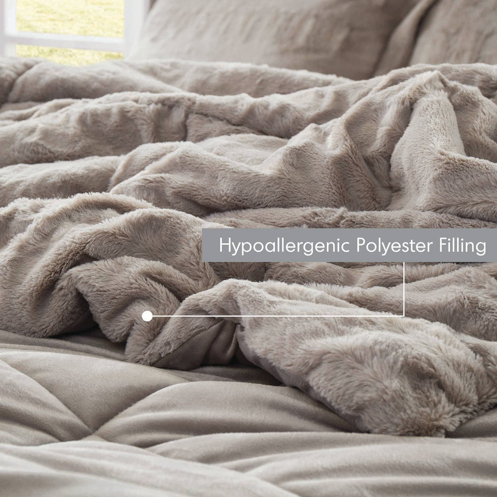 3 PCS Full/Queen Solid Faux Fur Comforter Mini Set Gray Media 4