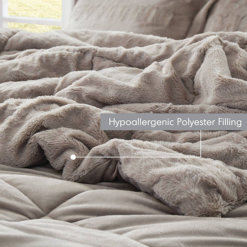 2 PCS Twin/Twin XL Solid Faux Fur Comforter Mini Set Gray