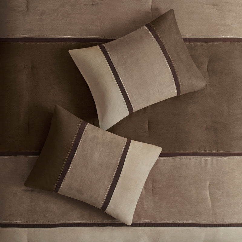 7 Piece Faux Suede Comforter Set Brown King
