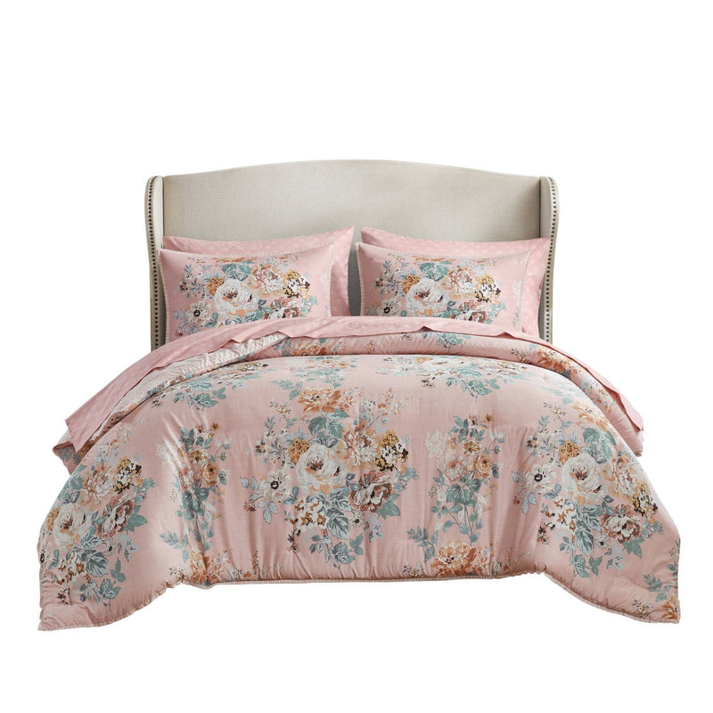 7-Piece Queen 7 Piece Vin -inspired Collection floral print,Pink