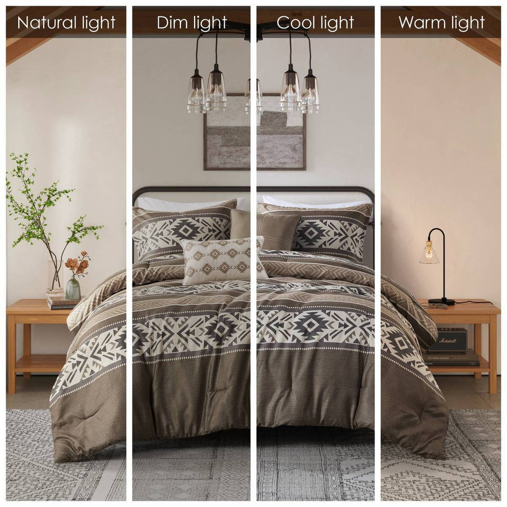 5 Piece Stripe Herringbone Comforter Set with Throw Pillows Brown Full/Queen Media 15