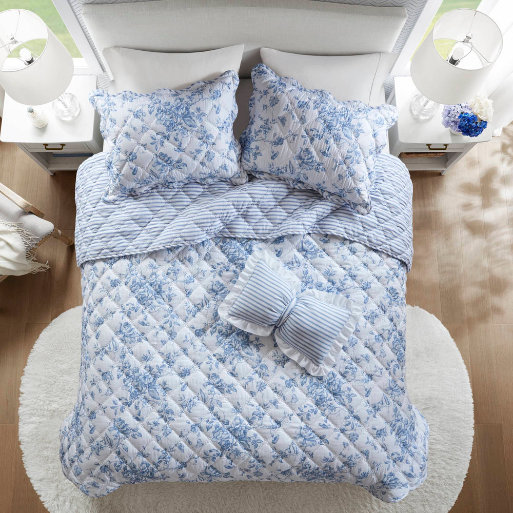 4 Pieces King  Quilt Set with Decorative Pillow,Blue Media 26