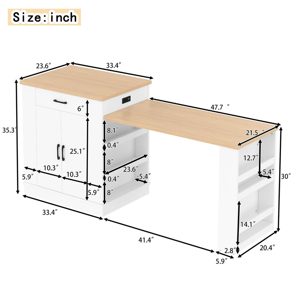 Extendable Island Console & Particle Board White Finish & Multi-Functional Storage Media 4