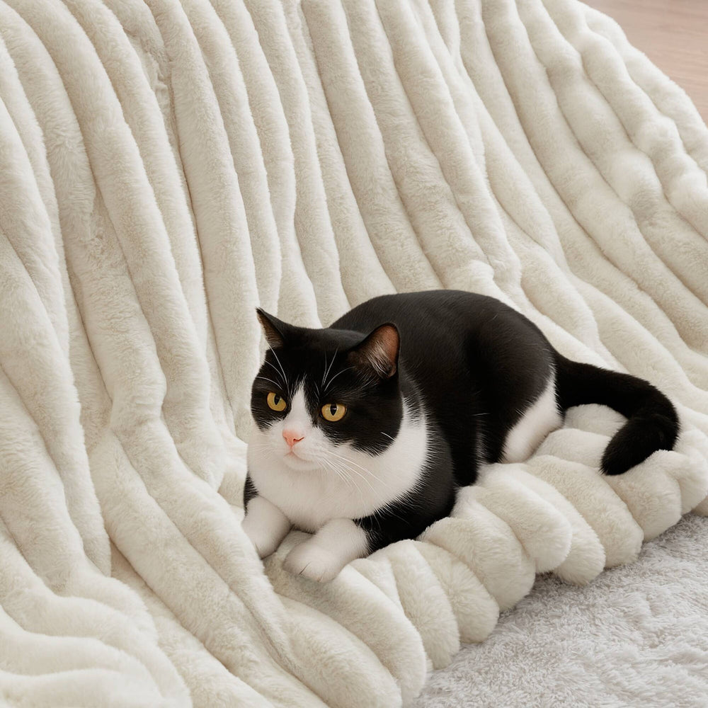 3-Piece King  soft Faux Fur Ribbed Comforter Set,Ivory Media 16
