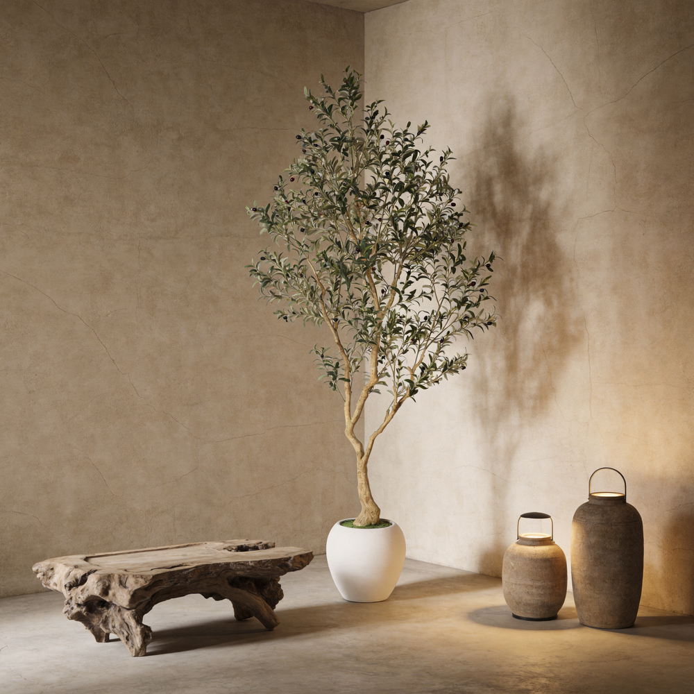 8.2FT Artificial Olive Tree With Big Decorative White Pot, Tall Indoor & Covered Outdoor Decorative Tree, 1pc/set Media 2