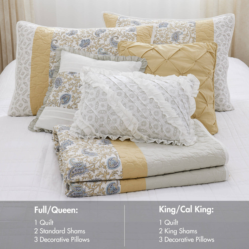 6 Piece Cotton Percale Quilt Set with Throw Pillows Yellow King/Cal King Media 12
