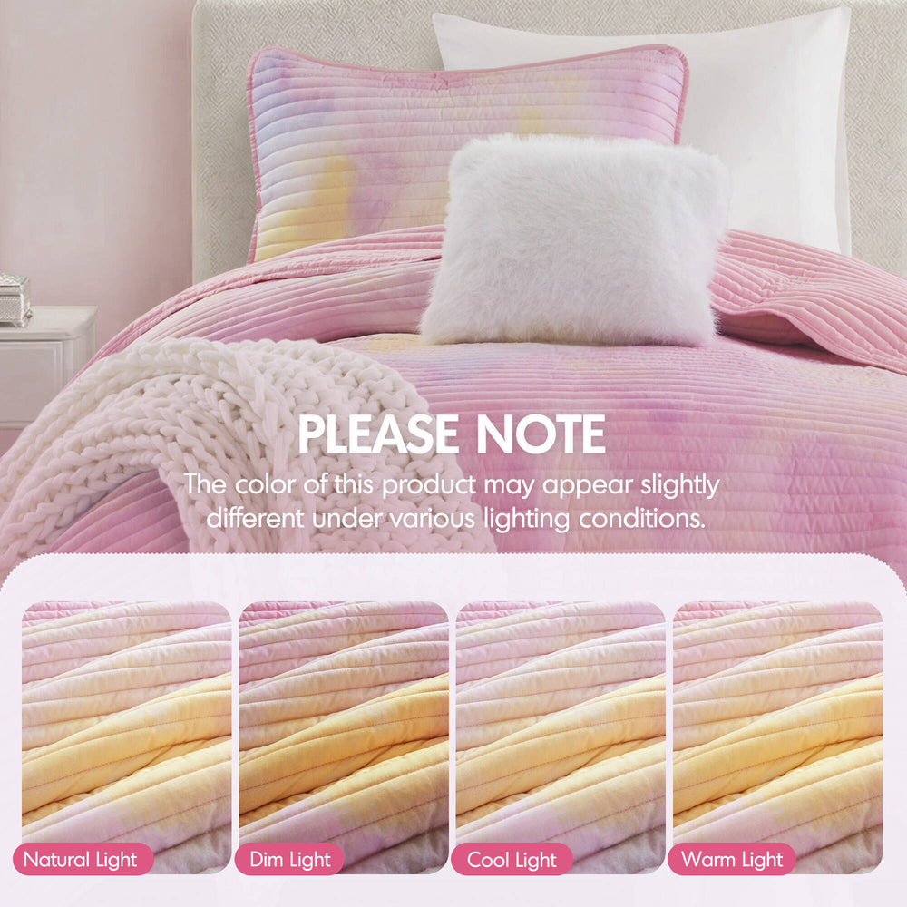3 Pieces Twin/Twin XL Watercolor Tie Dye Printed Quilt Set with Throw Pillow,Pink Media 6
