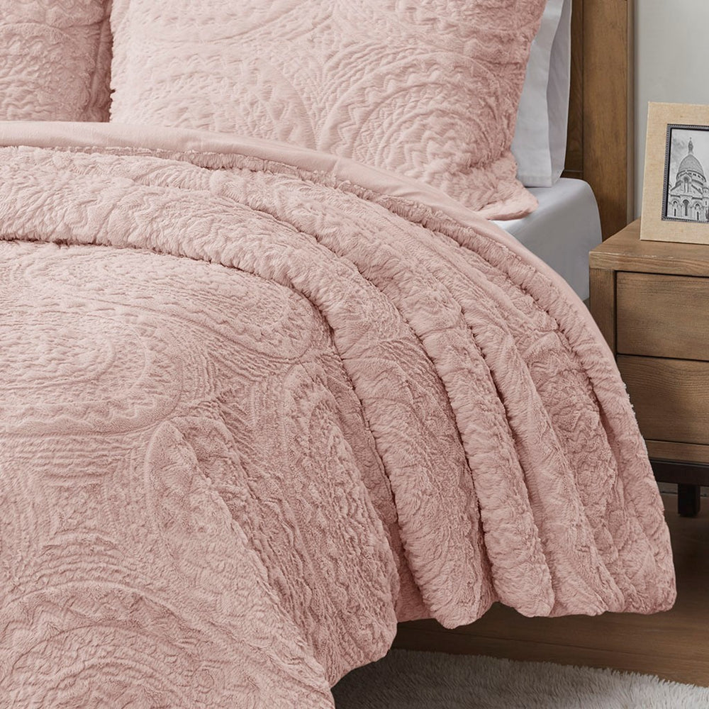 Full/Queen Embroidered Medallion Faux Fur Ultra Plush Comforter Mini Set Media 5