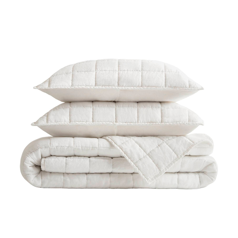 3-Piece Full/Queen Linen Garment Washed Quilt Set,White Media 11