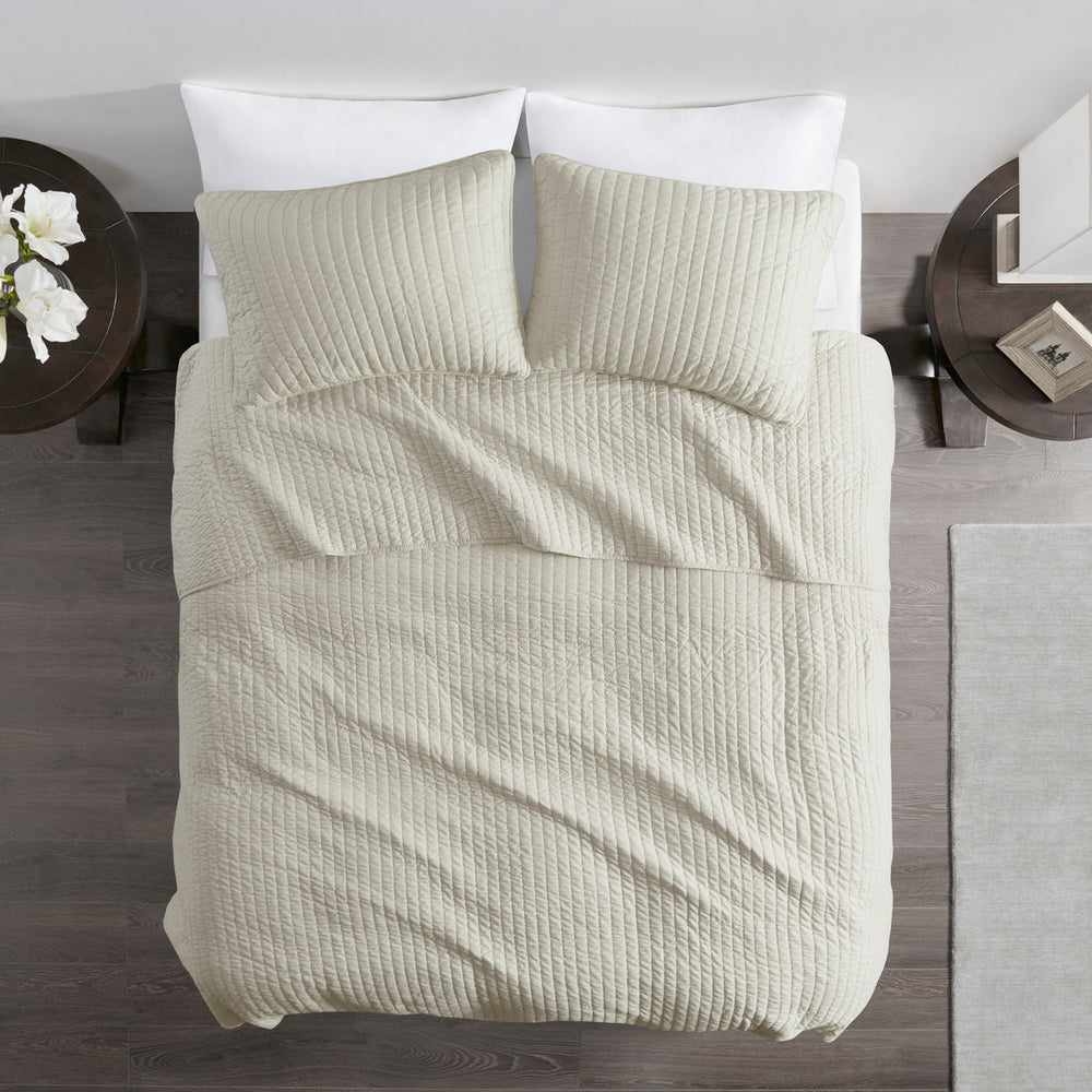 3 Piece Quilt Set Cream Full/Queen Media 7