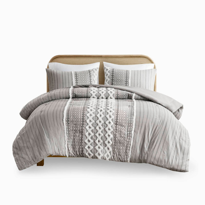 Cotton Printed Comforter Set with Chenille Gray King/Cal King