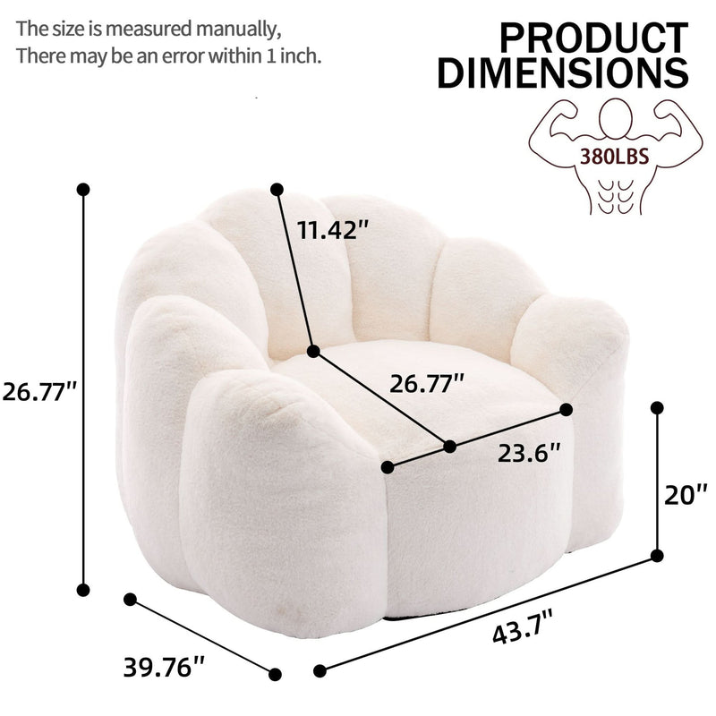 Bean Bag Sofa Faux Fur Lotus Style Ivory White 43.7 Inch No Assembly