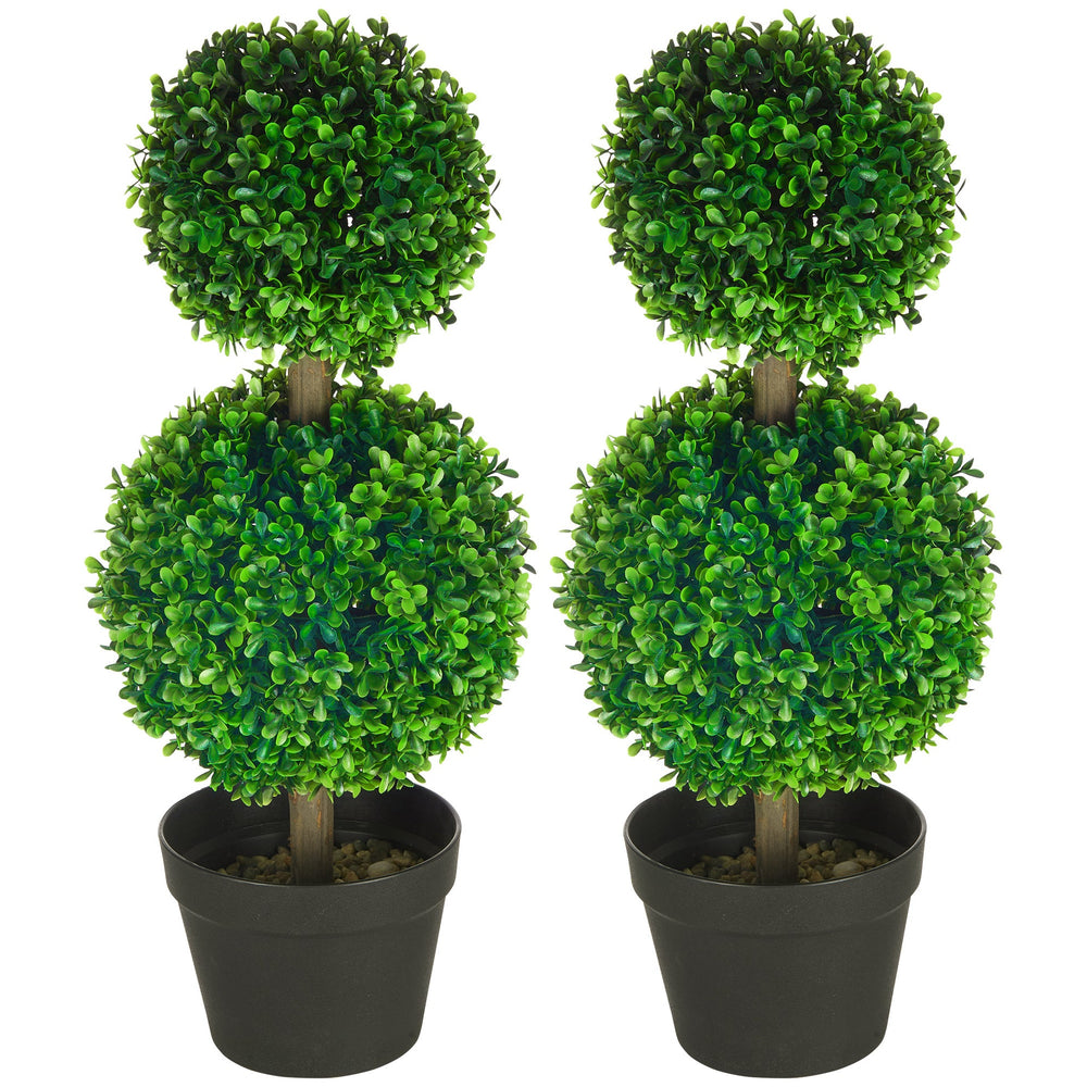 HOMCOM Artificial Plant for Home Decor Indoor & Outdoor Fake Plants Artificial Tree in Pot, 2 Ball Boxwood Topiary Tree for Home Office, Living Room Decor, Green Media 10