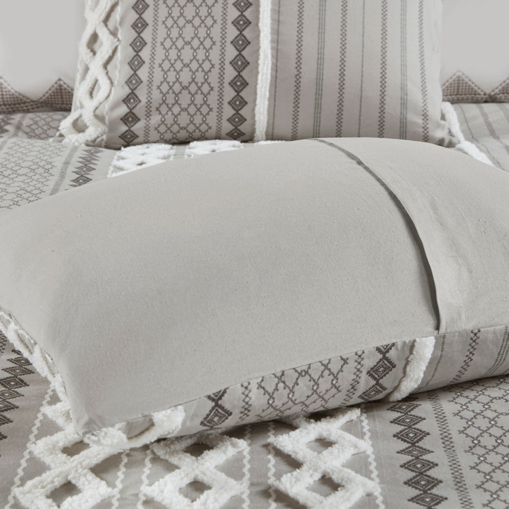 Cotton Printed Comforter Set with Chenille Gray Full/Queen Media 5