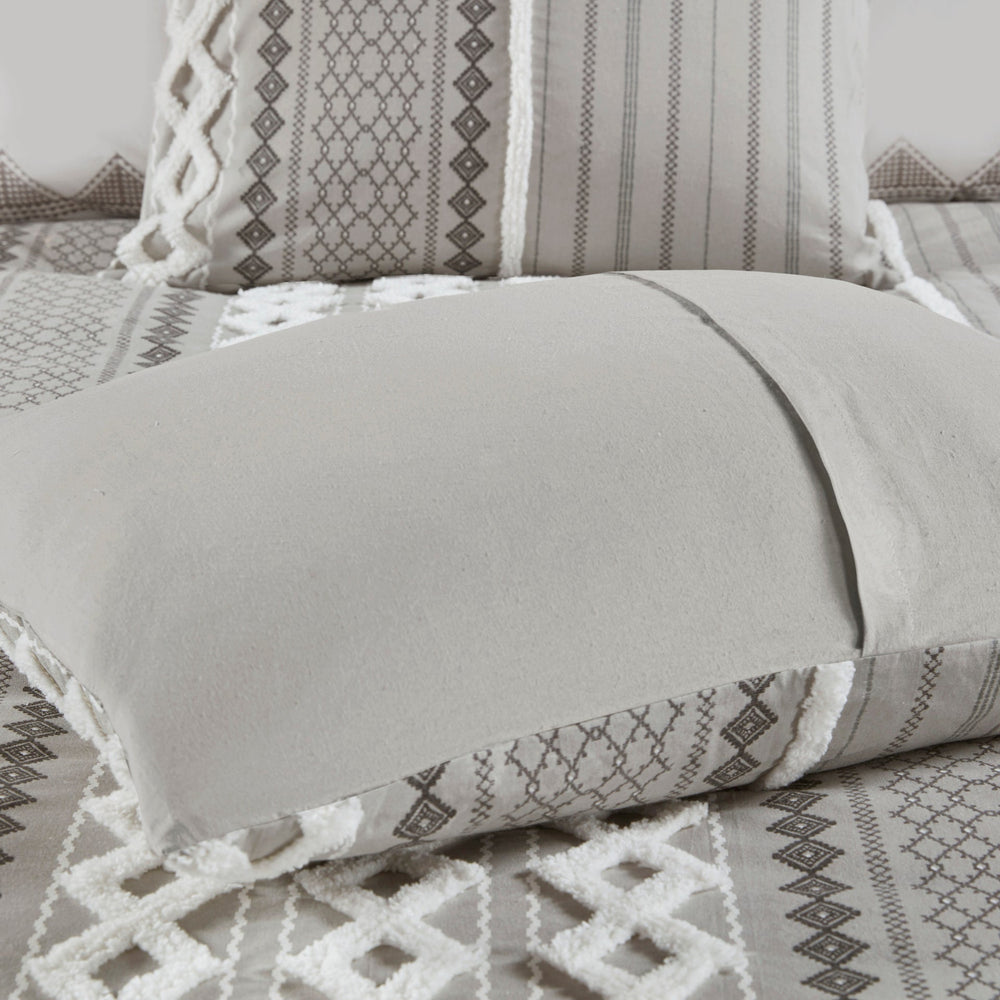 Cotton Printed Comforter Set with Chenille Gray Full/Queen Media 5
