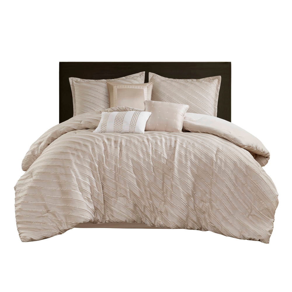 7 PCS Queen Comforter Set Beige Media 9