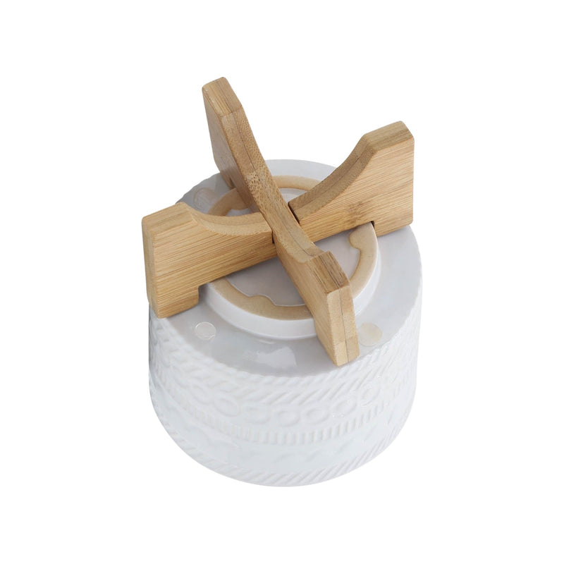 5' TRIBAL PLANTER W/ WOOD STAND, WHITE