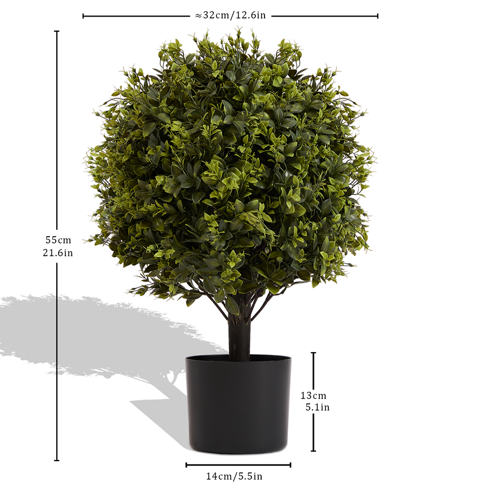 UV Protection Artificial Ball Topiary Tree Decoration in Pot 55cm Green Plastic Set of 2 Media 3
