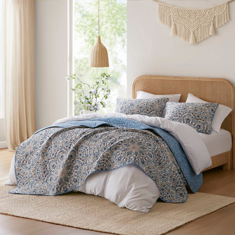 3-Piece King Boho Floral Reversible Quilt