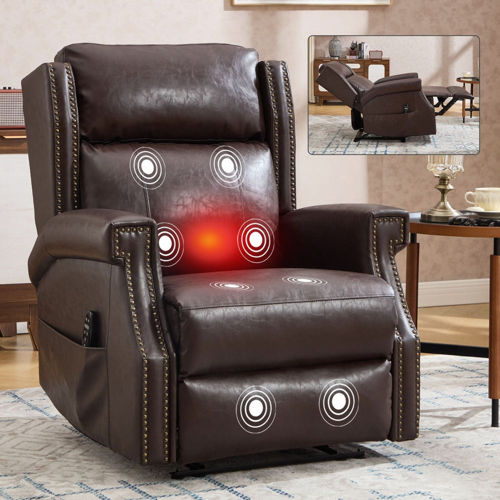 Manual Recliner Chair Faux Leather Massage With 8 Vibrating Nodes & 3 Modes For Living Room Media 12