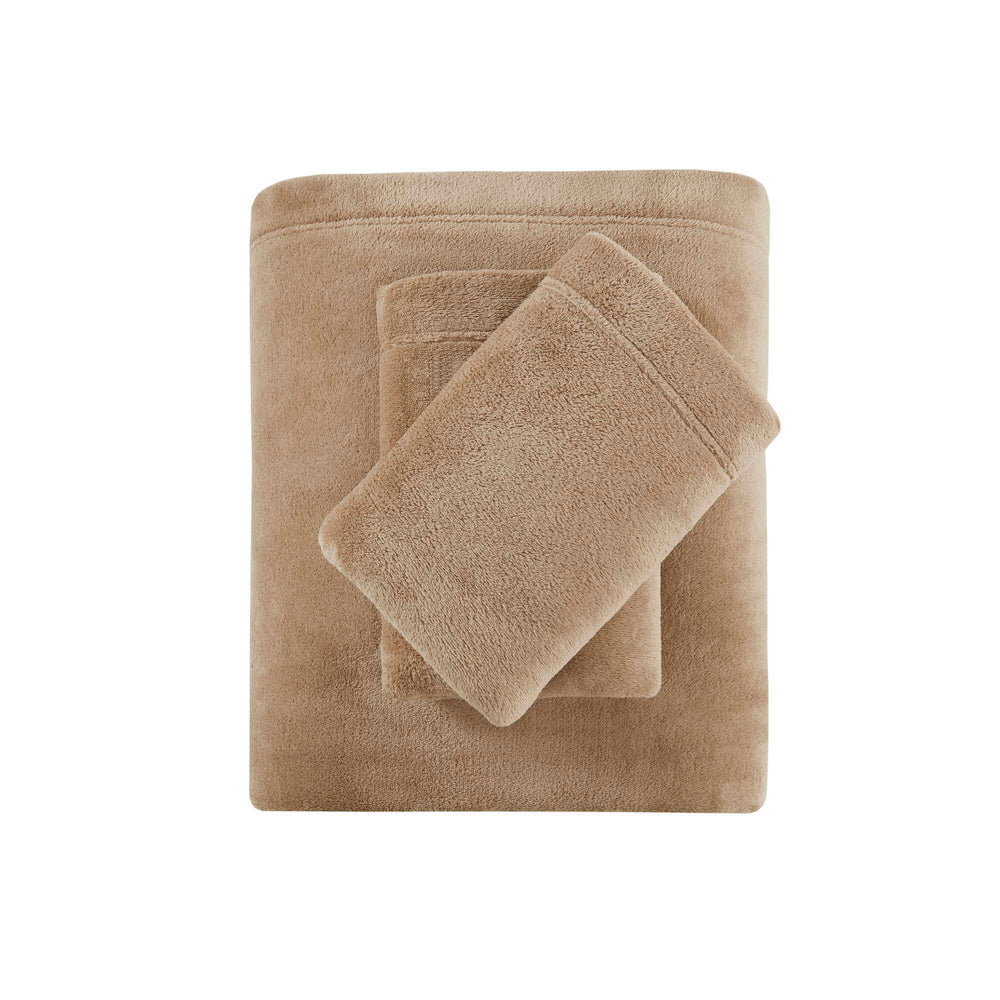 4 PCS Full Micro Plush Sheet Set Taupe Media 20