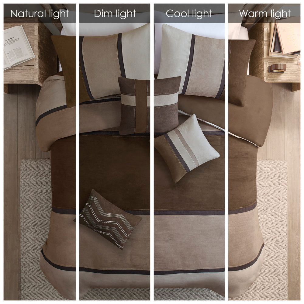 7 Piece Faux Suede Comforter Set Brown Cal King Media 5