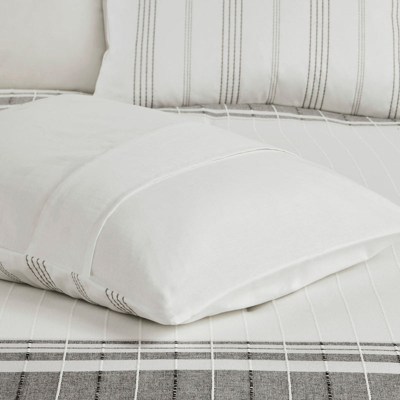 6 Piece Cotton Jacquard Oversized Comforter Set White/Grey Full