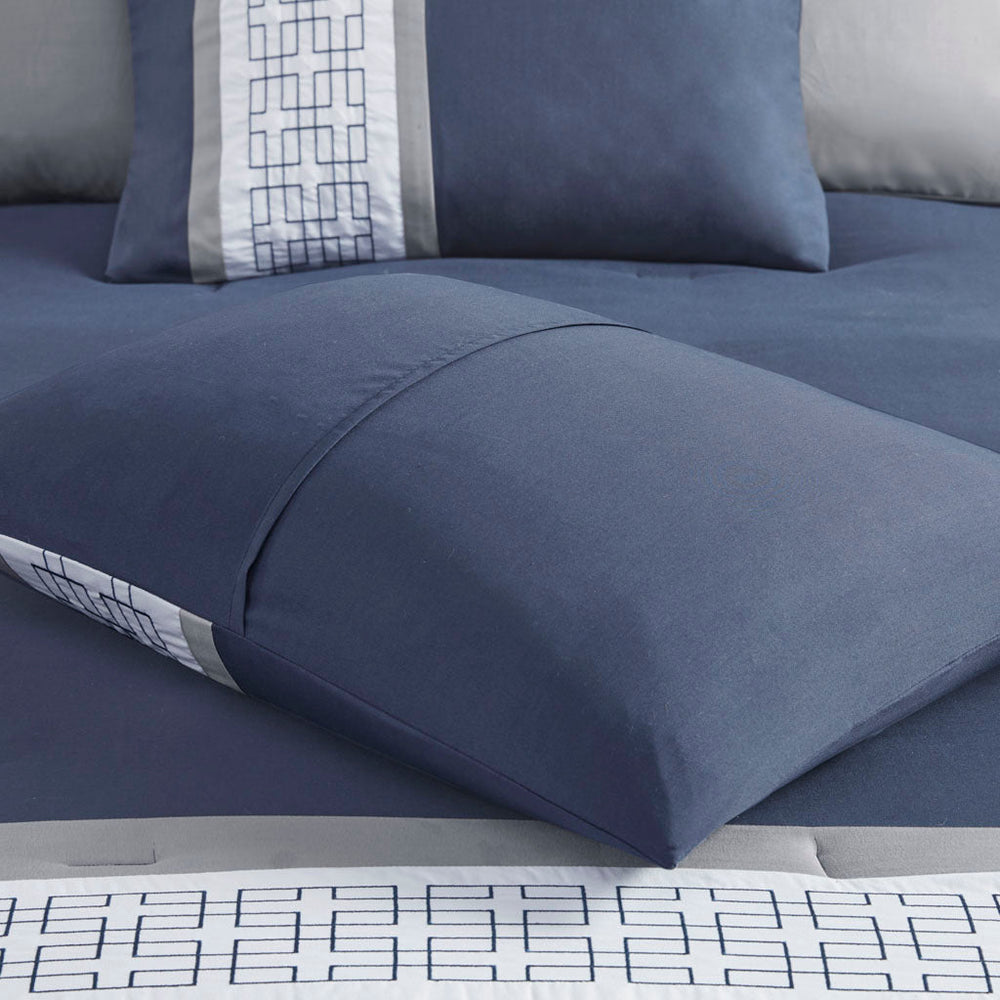 8 Piece Embroidered Comforter Set Navy Cal King Media 10