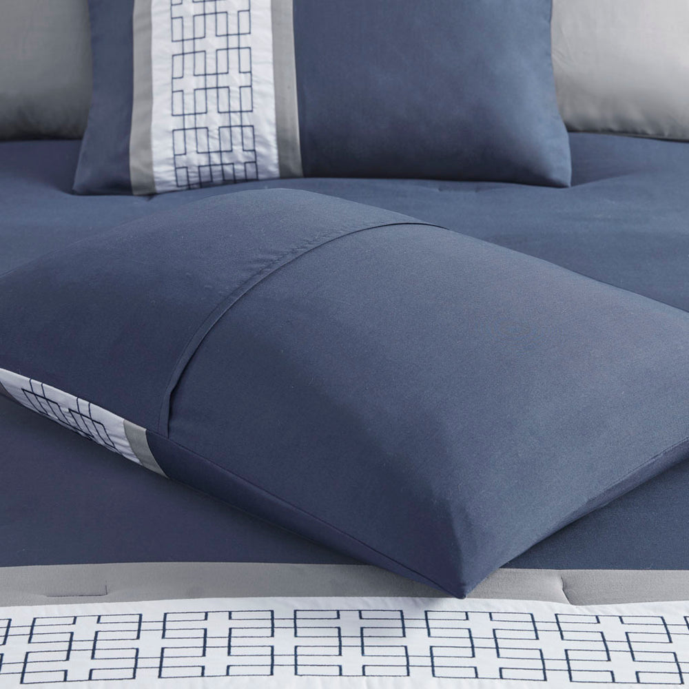 8 Piece Embroidered Comforter Set Navy Cal King Media 10
