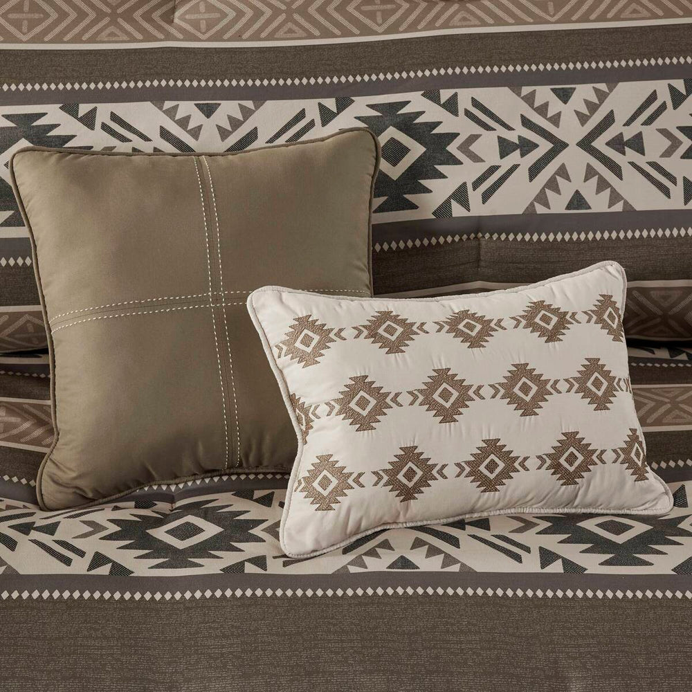 5 Piece Stripe Herringbone Comforter Set with Throw Pillows Brown King/Cal King Media 11