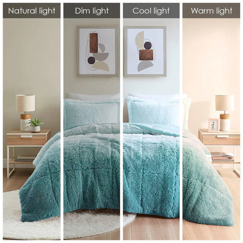 Ombre Shaggy Long Fur Comforter Mini Set