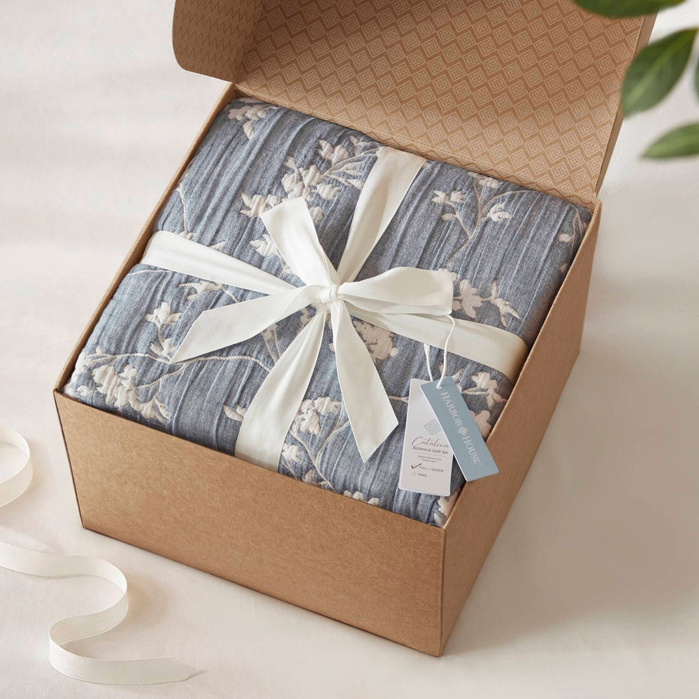 3 Pieces King Jacquard Cotton Gauze Quilt Set,Blue Media 18