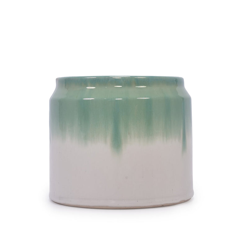 Set of 2 Gradient Ceramic Flowerpot, Modern Planter for Patio, Garden, Windowsill - White Green