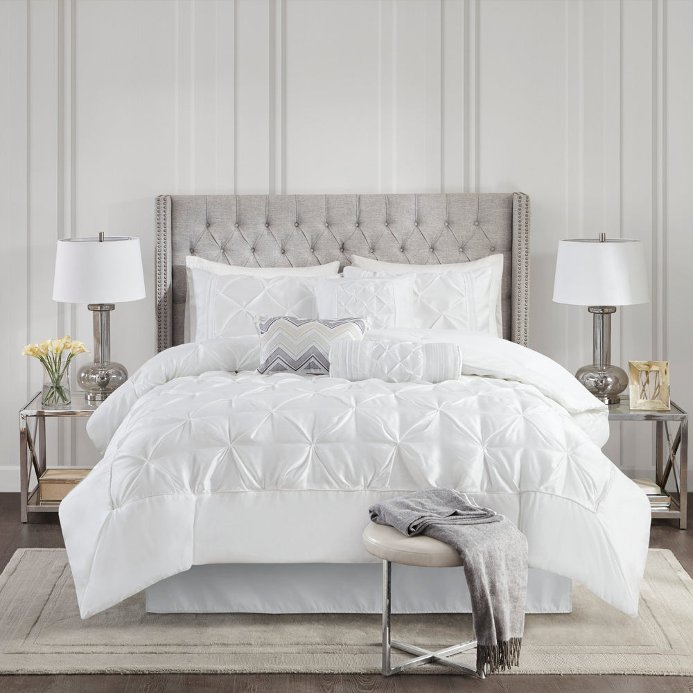 7-Piece Queen 100% Polyester Pieced Pleated Tufted Comforter Set Media 1