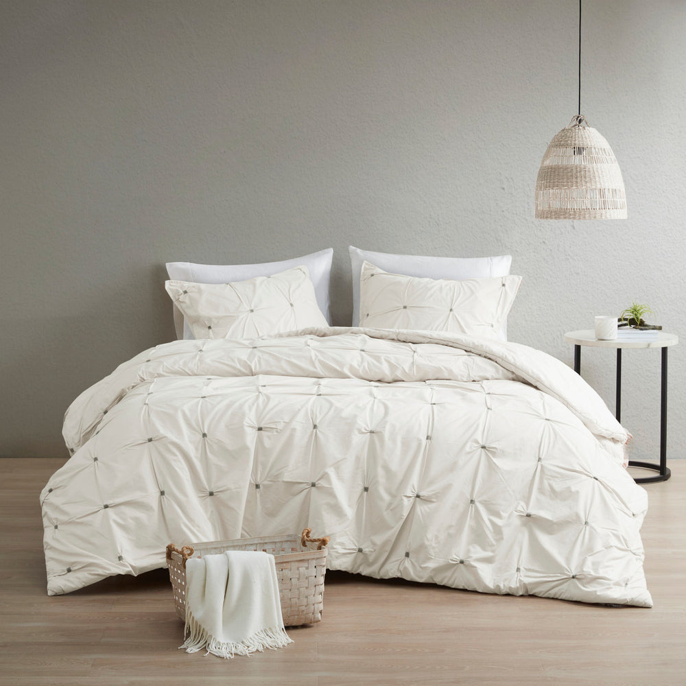 King/Cal King 3 Piece Elastic Embroidered Cotton Duvet Cover Set Media 19