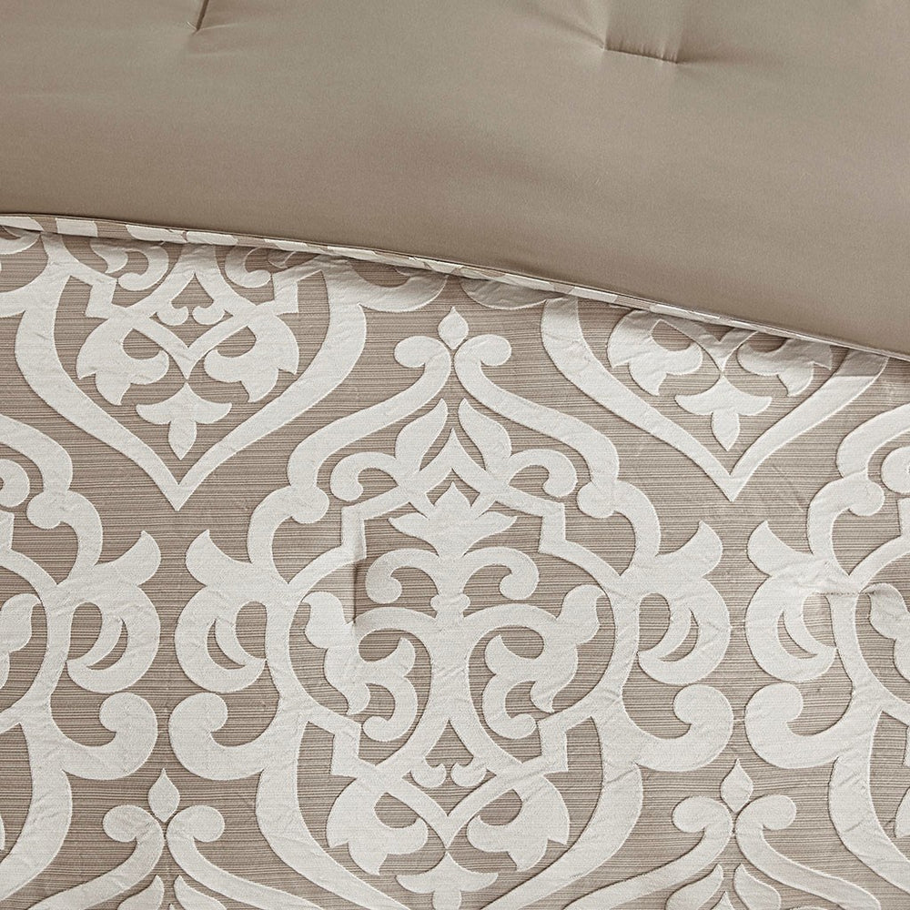 8 Piece Jacquard Comforter Set Tan/Ivory King Media 6