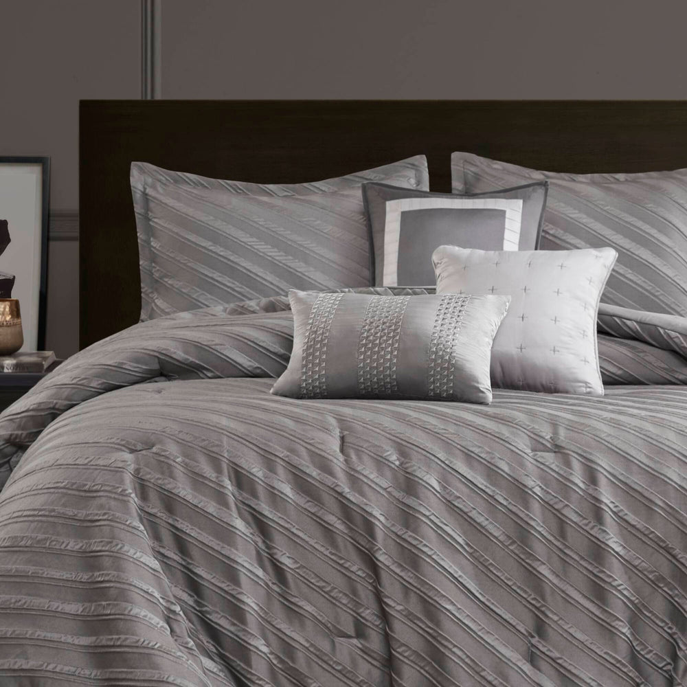 7 PCS Queen Comforter Set Grey Media 12