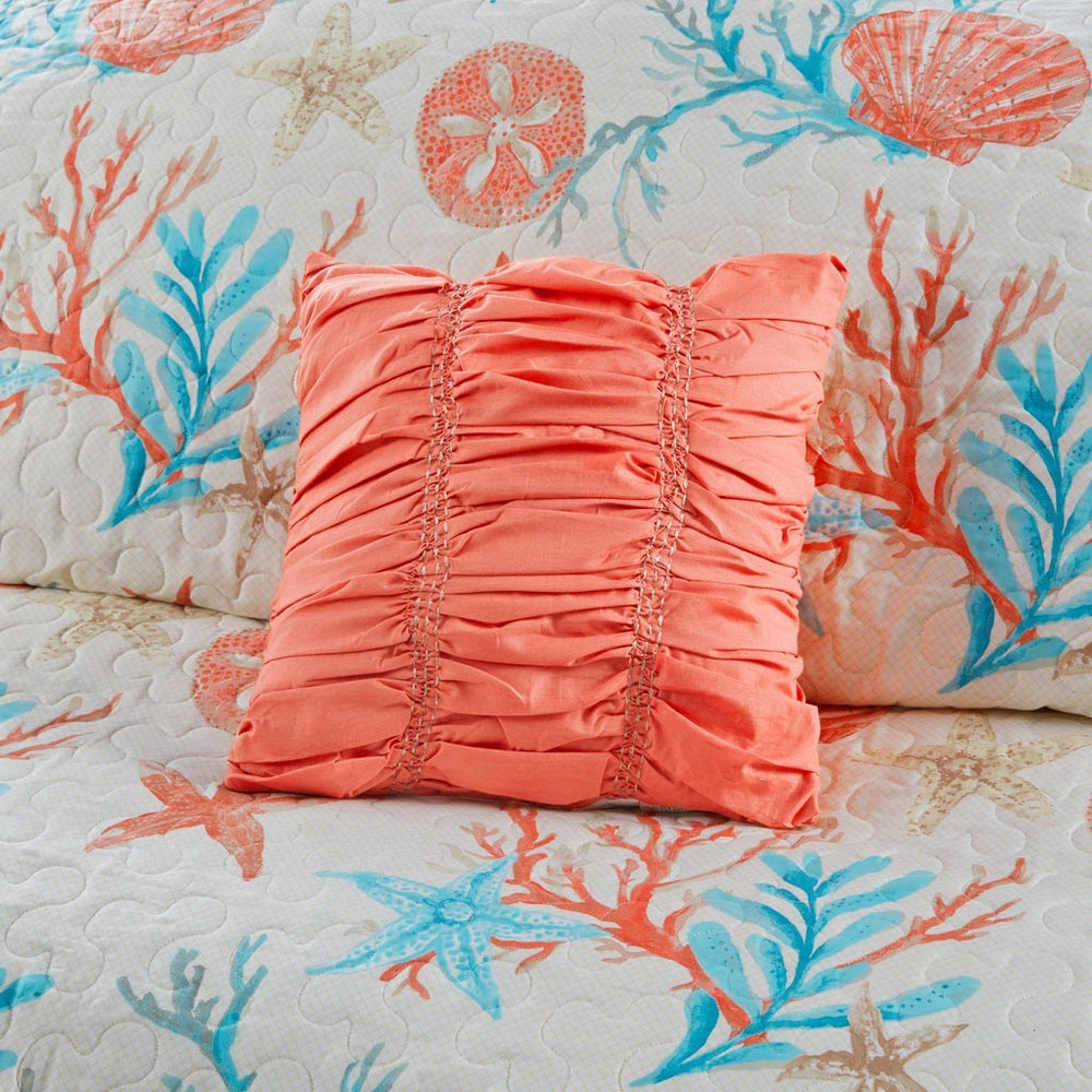 6 Piece Cotton Sateen Quilt Set with Throw Pillows Coral King/Cal King Media 9
