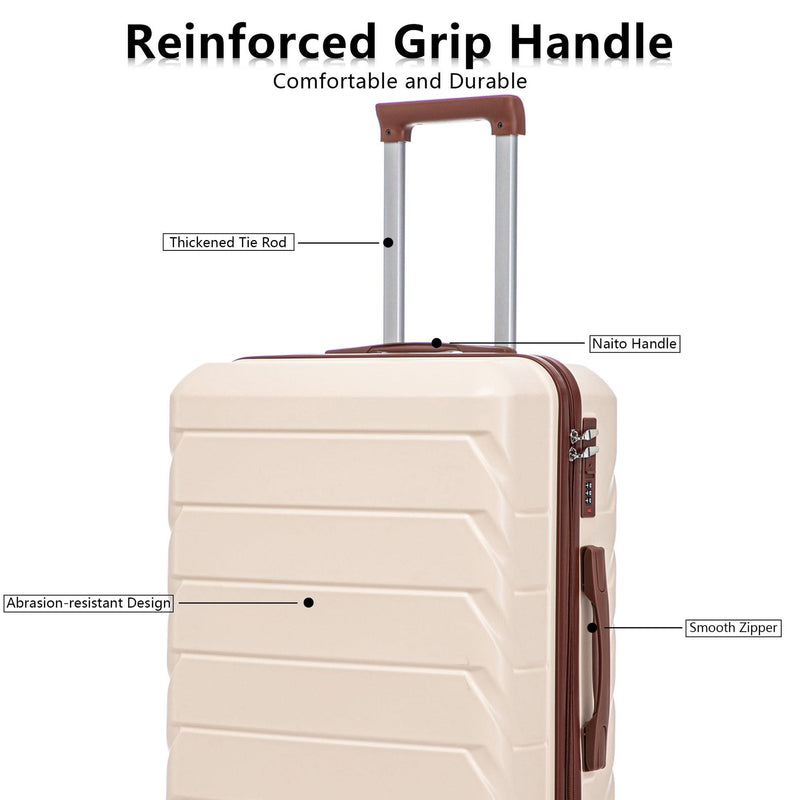 Abs Luggage Set 20 24 28 Inches 3 Piece Beige Durable Spinner Wheels & Combination Lock