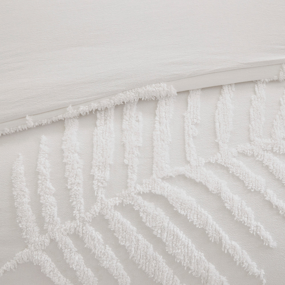 3 Piece Tufted Cotton Chenille Palm Comforter Set Off-White Full/Queen Media 5