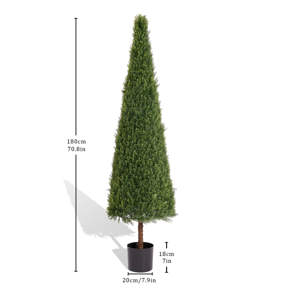 6FT Artificial Conical Topiary Trees  UV Resistant Faux Cedar Bushes and Evergreen Shrubs, Fake Potted Plants for Front Porch Outside Planter Decor, 1pc/set Media 3