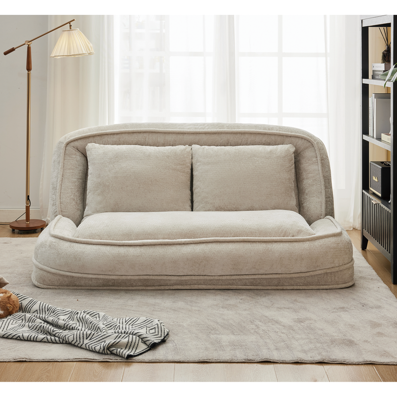 Pet Sofa Bed Chenille 2-In-1 Lounge Couch With 5 Adjustable Positions For People & Pets Beige