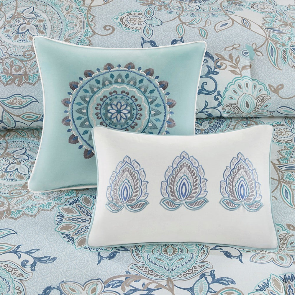 8 Piece Cotton Floral Printed Reversible Comforter Set Blue Queen Media 5