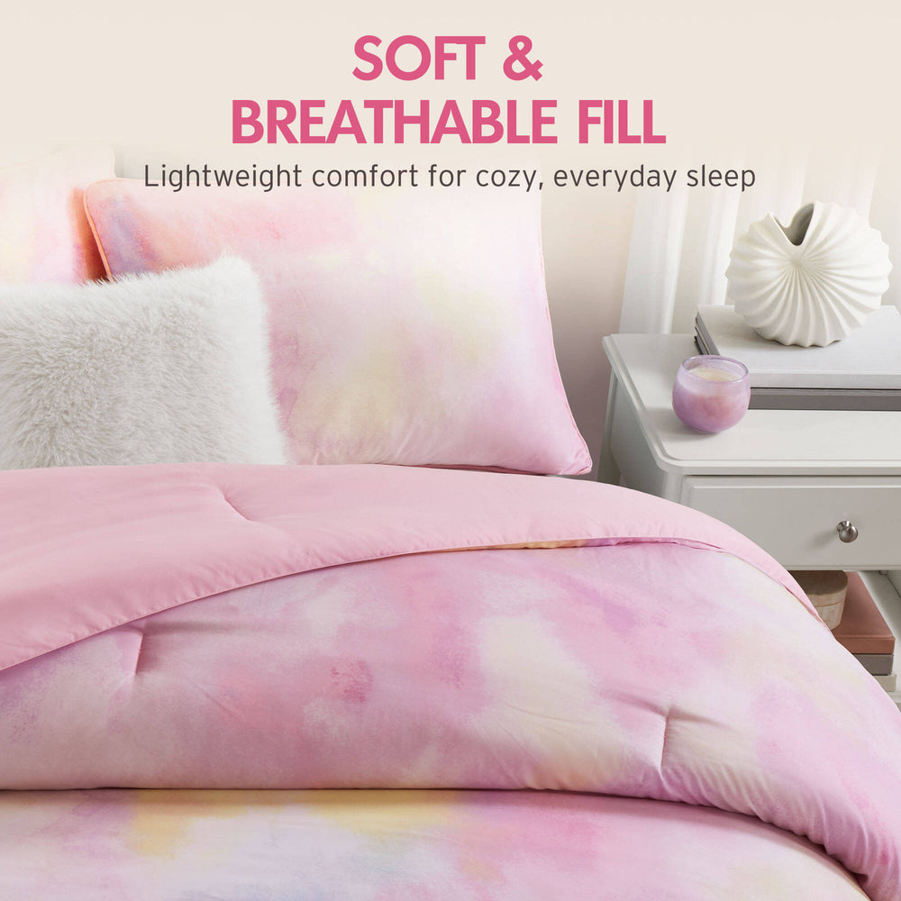 3 Pieces Twin/Twin XL Watercolor Tie Dye Printed Comforter Set with Throw Pillow,Pink Media 9