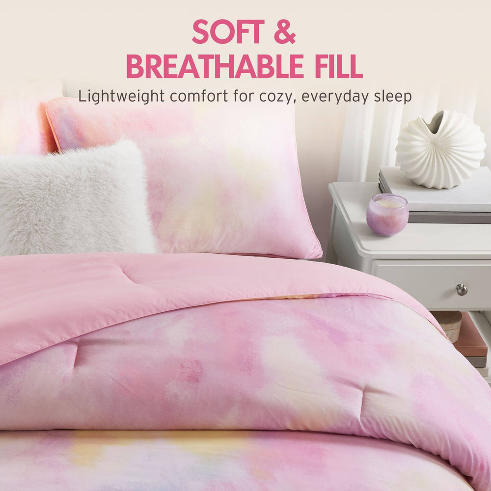 3 Pieces Twin/Twin XL Watercolor Tie Dye Printed Comforter Set with Throw Pillow,Pink Media 9