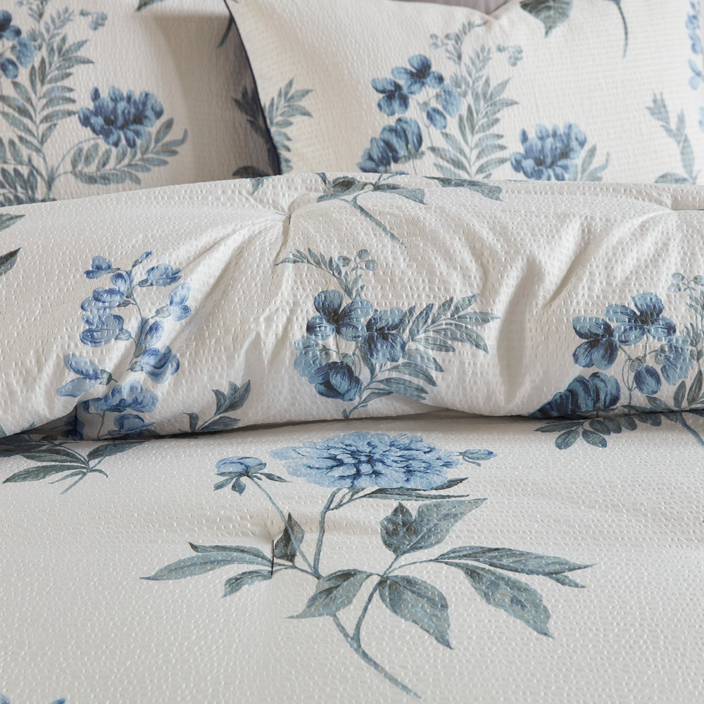7 Piece Printed Seersucker Comforter Set with Throw Blanket Blue Full/Queen Media 11